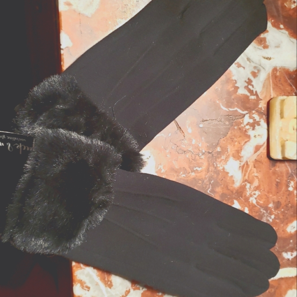 Beige, Fleece smart phone friendly, socialite gloves with faux fur cuff- SO SOFT